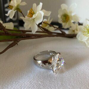 BEAUTIFUL Wide Sterling Silver CZ Diamond Ring Size 9 1/2